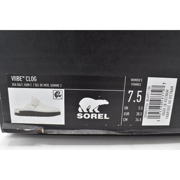 Sorel Womens Size 7.5 Viibe White Black Sea Salt Gum Slip On Croc Embossed Clogs - Picture 12 of 12